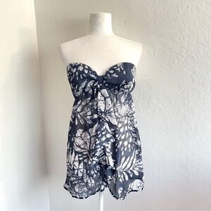 Hollister Hawaiian Semi Sheer Strapless Floral Navy Top Womens Size Medium